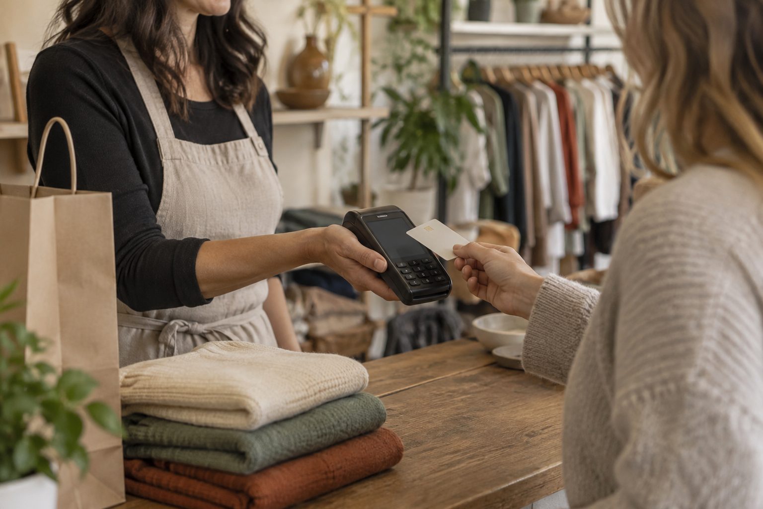 Le comptoir d’une boutique qui encaisse avec Shoppi Pay